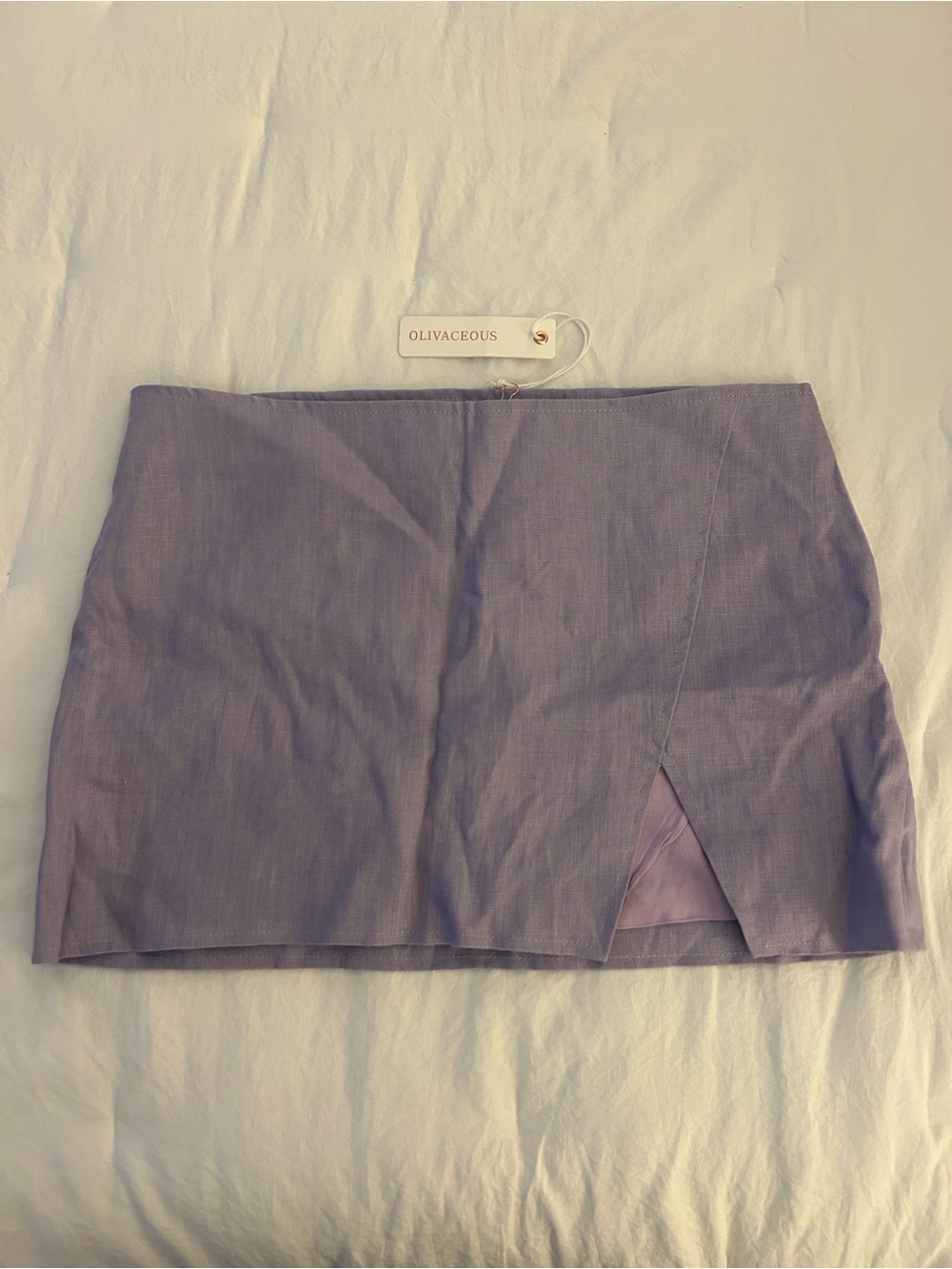 Olivaceous Lavender Mini Skirt with Front Notch